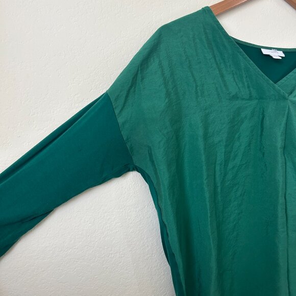J Jill Top Womens Small Emerald Green Mixed Fabric Satiny Relaxed Career Shirt S - Picture 3 of 7